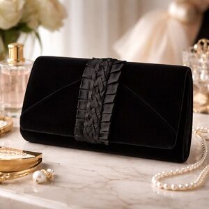 Black Velvet Clutch | Evening Formal Wedding Bag | Braided Detail